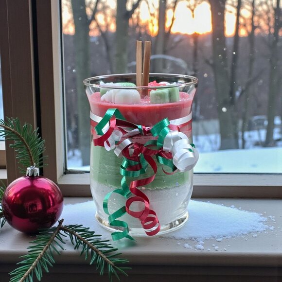 Holiday Candle ✦ Christmas Tree & Apple Cinnamon ✦ Soy Wax/Sand Wax Snow Layers - Picture 5 of 12